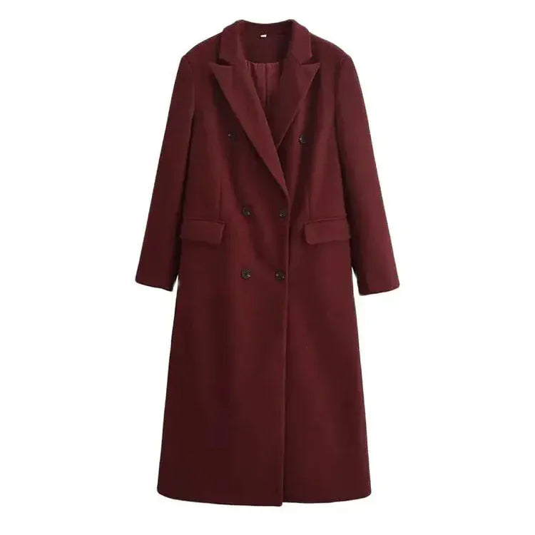 T-line Double Breasted Woolen Coat for Women, Long Sleeve, Flap Pockets,Outerwear, Overcoat(2 weeks delivery)