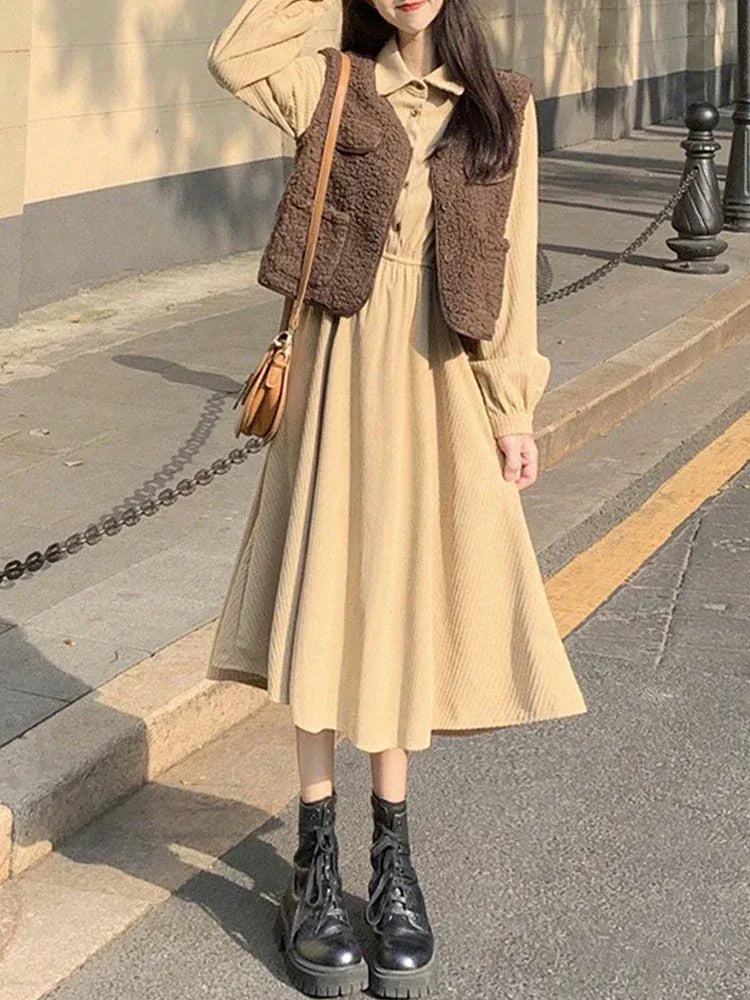 T-line Dresses , Shirt Dress, Solid Long Dresses, With Sleeves,  Women's Dresses (2 weeks delivery)