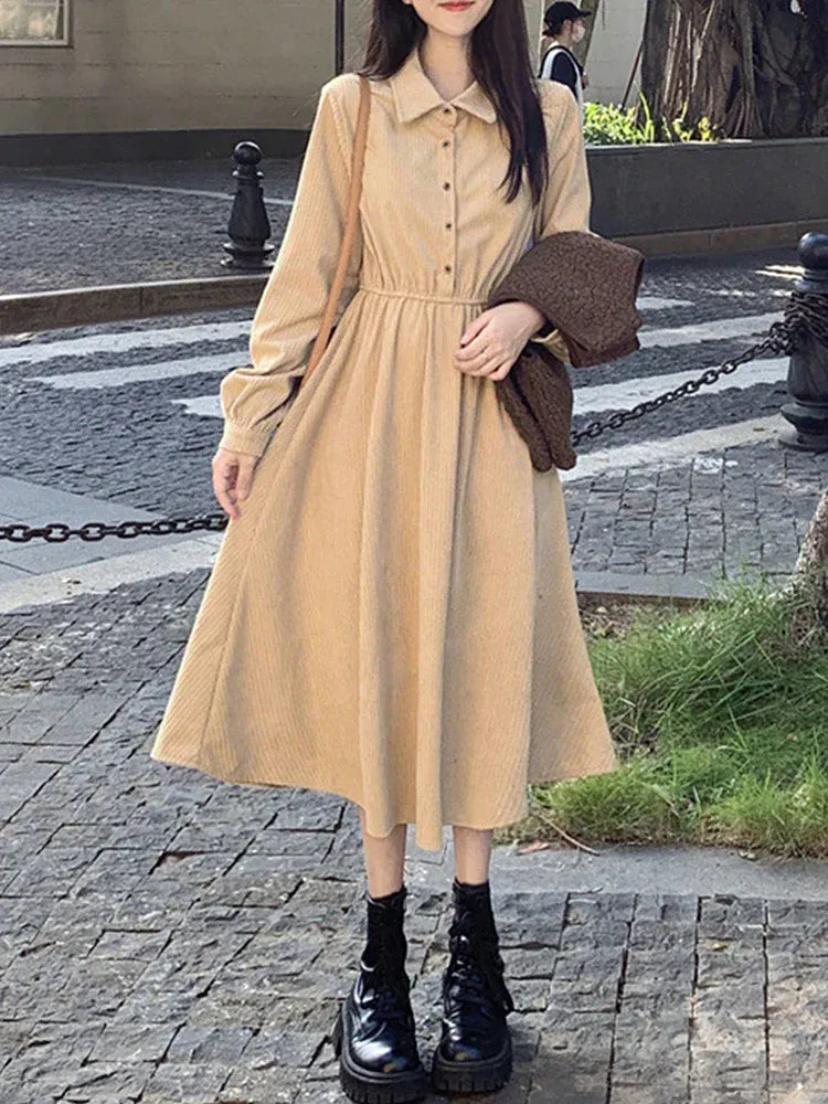 T-line Dresses , Shirt Dress, Solid Long Dresses, With Sleeves,  Women's Dresses (2 weeks delivery)