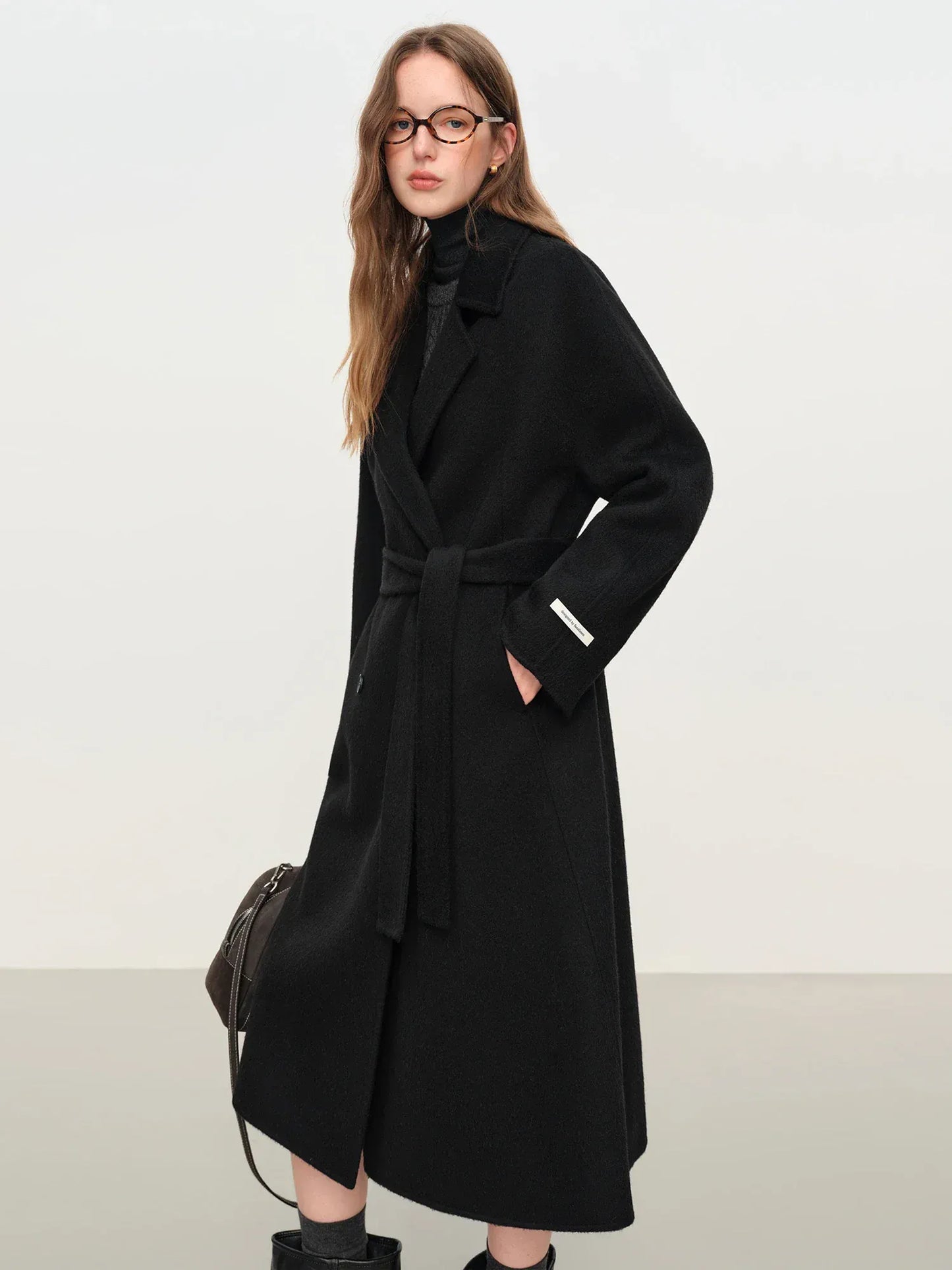 T-line Elegant Double Breasted Camel Hair Wool Blend Double Sided Overcoat Women , Winter Warm Long Coat Classic Outerwear(2 weeks delivery)