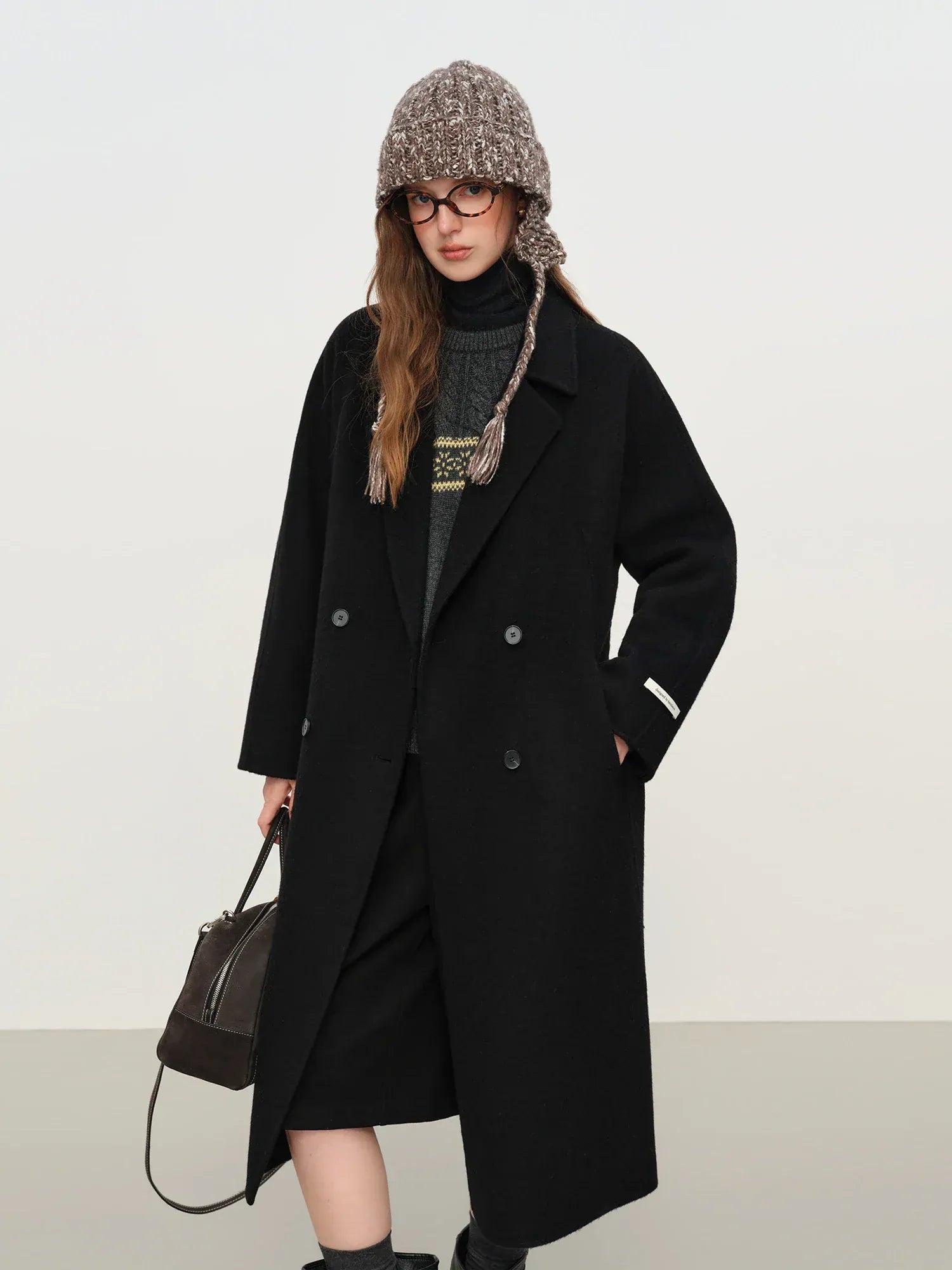 T-line Elegant Double Breasted Camel Hair Wool Blend Double Sided Overcoat Women , Winter Warm Long Coat Classic Outerwear(2 weeks delivery)