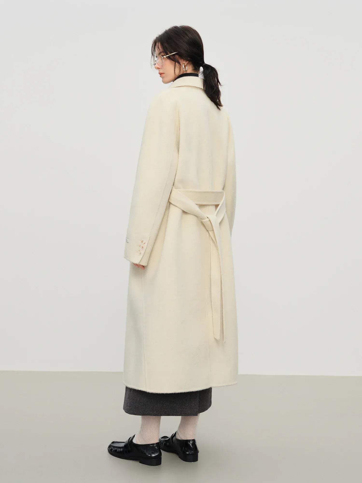 T-line Elegant Double Breasted Camel Hair Wool Blend Double Sided Overcoat Women , Winter Warm Long Coat Classic Outerwear(2 weeks delivery)