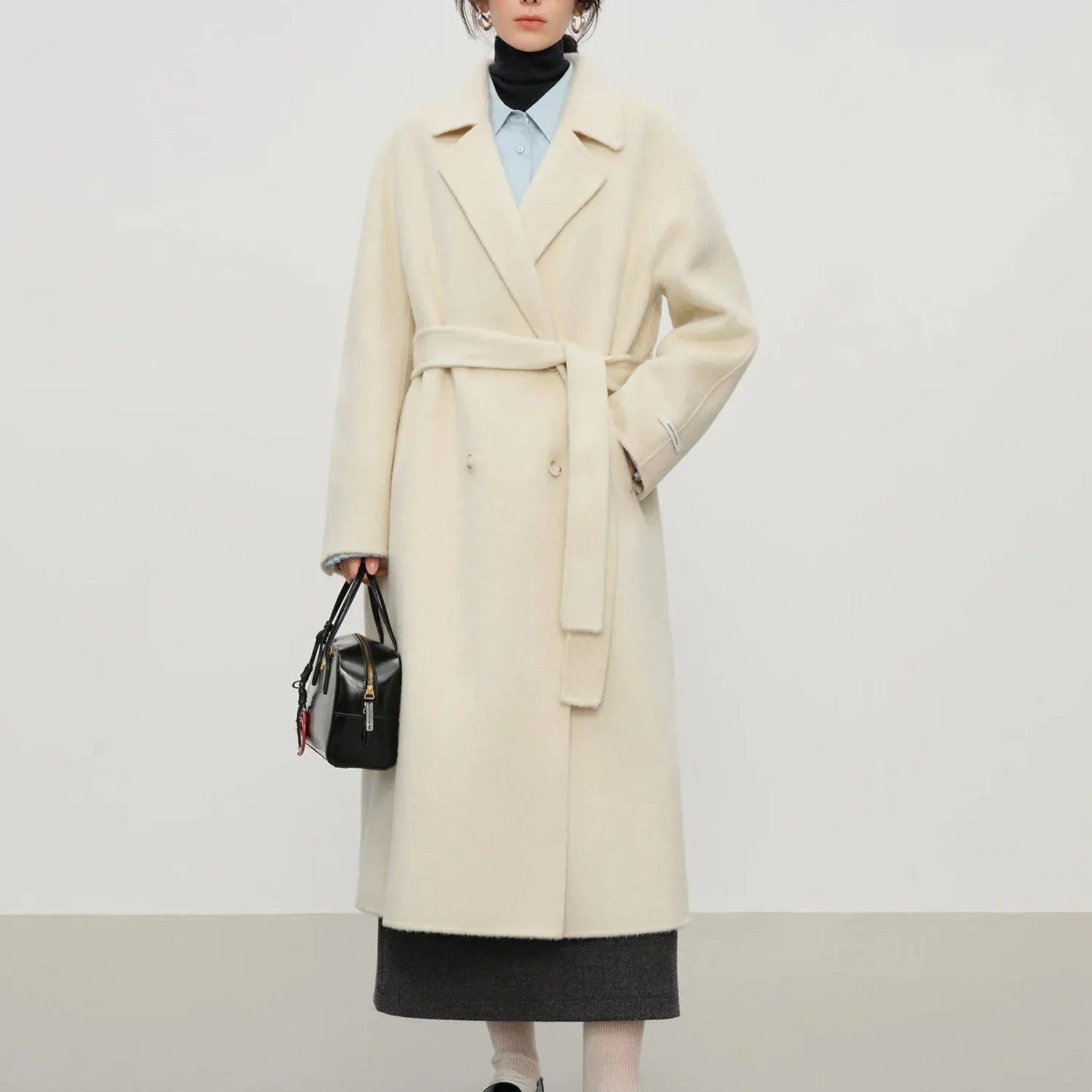 T-line Elegant Double Breasted Camel Hair Wool Blend Double Sided Overcoat Women , Winter Warm Long Coat Classic Outerwear(2 weeks delivery)