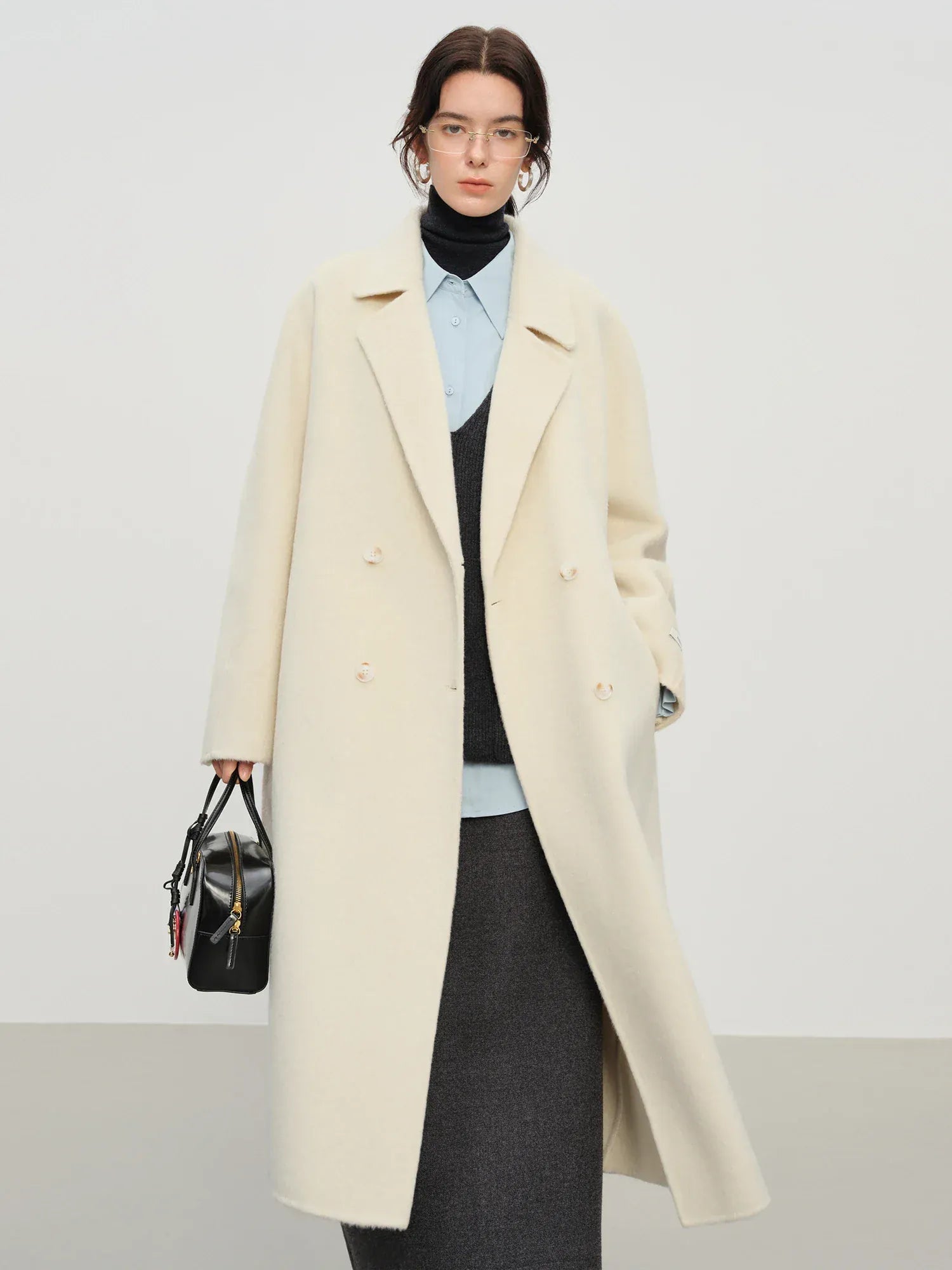 T-line Elegant Double Breasted Camel Hair Wool Blend Double Sided Overcoat Women , Winter Warm Long Coat Classic Outerwear(2 weeks delivery)