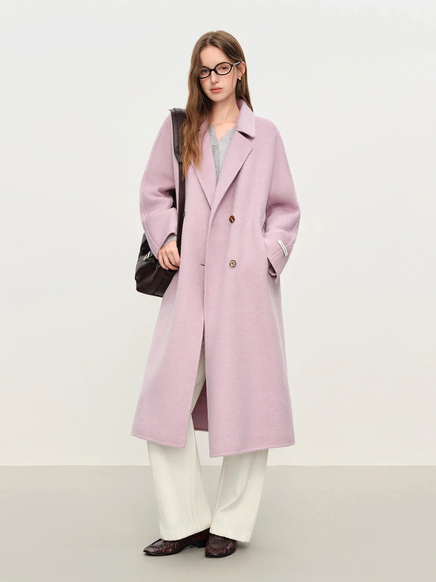 T-line Elegant Double Breasted Camel Hair Wool Blend Double Sided Overcoat Women , Winter Warm Long Coat Classic Outerwear(2 weeks delivery)