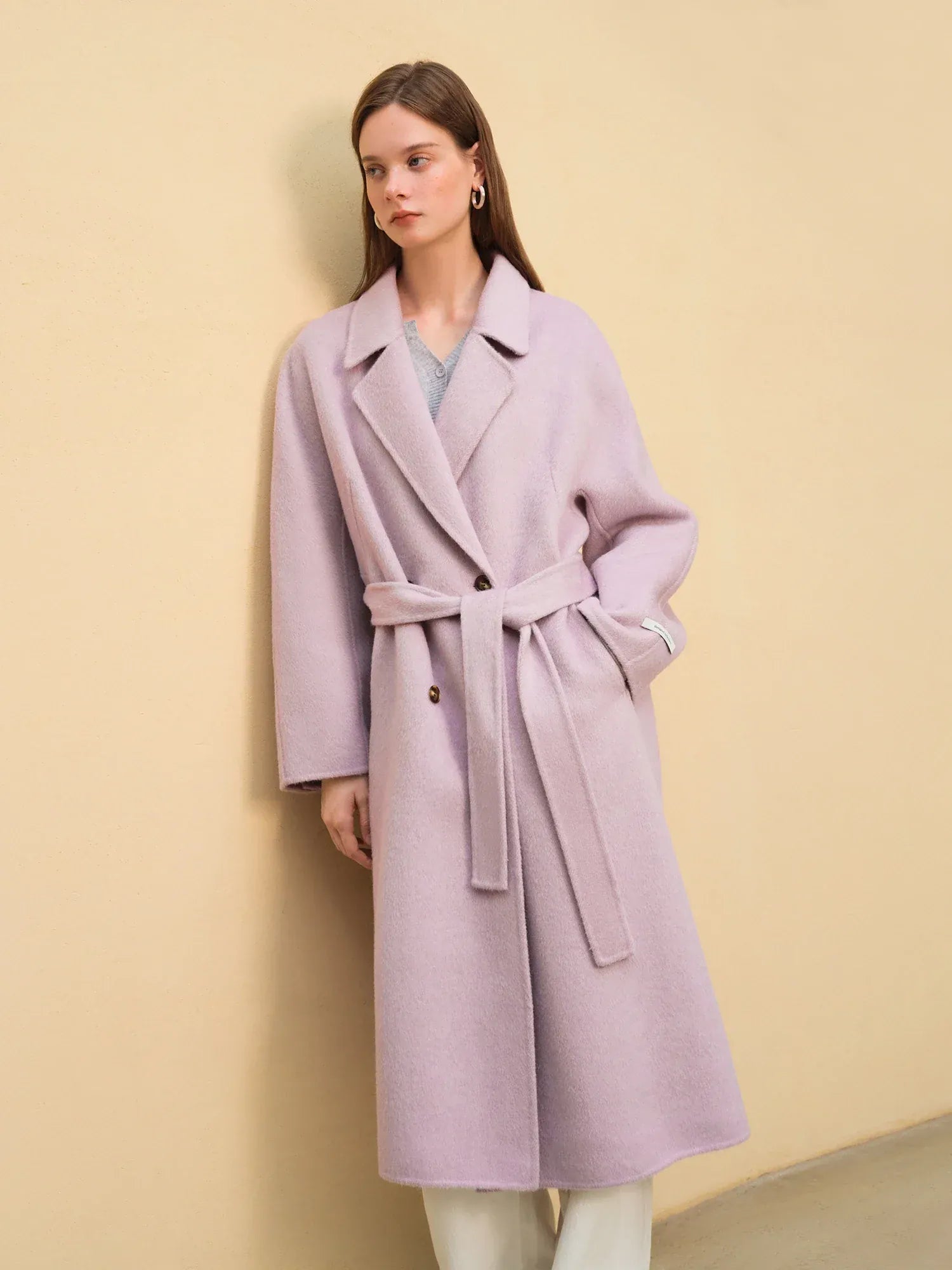 T-line Elegant Double Breasted Camel Hair Wool Blend Double Sided Overcoat Women , Winter Warm Long Coat Classic Outerwear(2 weeks delivery)