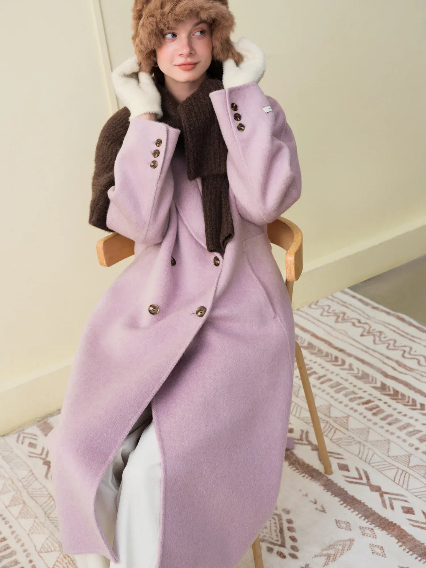 T-line Elegant Double Breasted Camel Hair Wool Blend Double Sided Overcoat Women , Winter Warm Long Coat Classic Outerwear(2 weeks delivery)