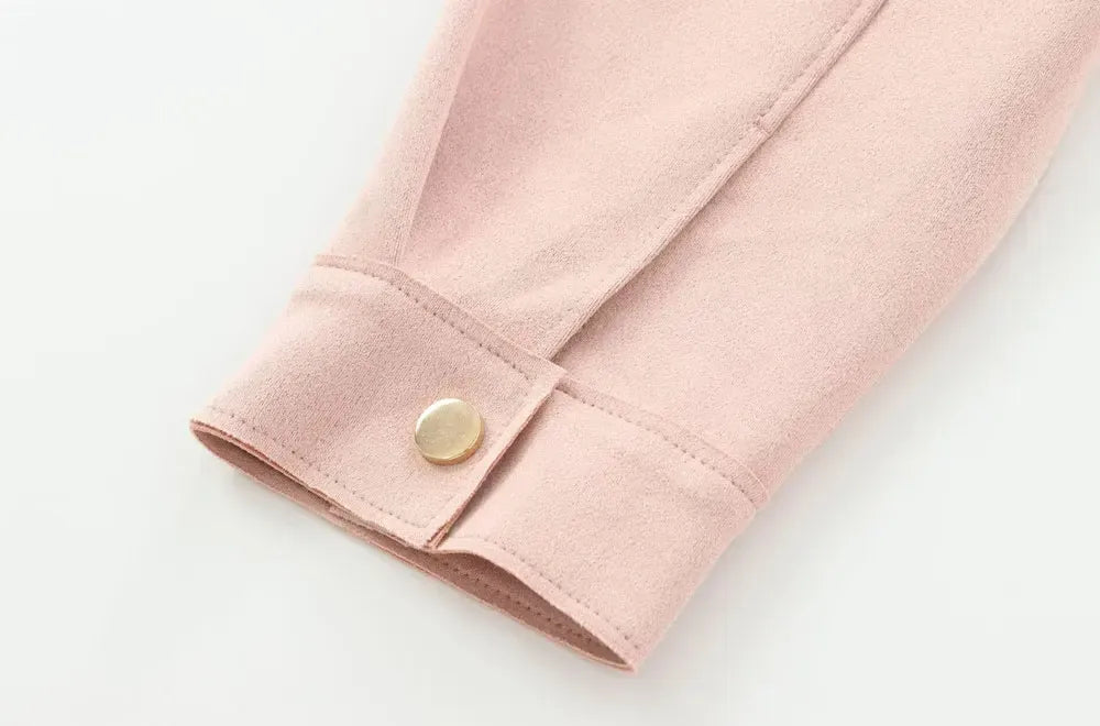 T-line Faux Suede Jacket for Women,  Pockets, Loose Coat, Long Sleeve,  Button, Female  Tops, (2 weeks delivery)