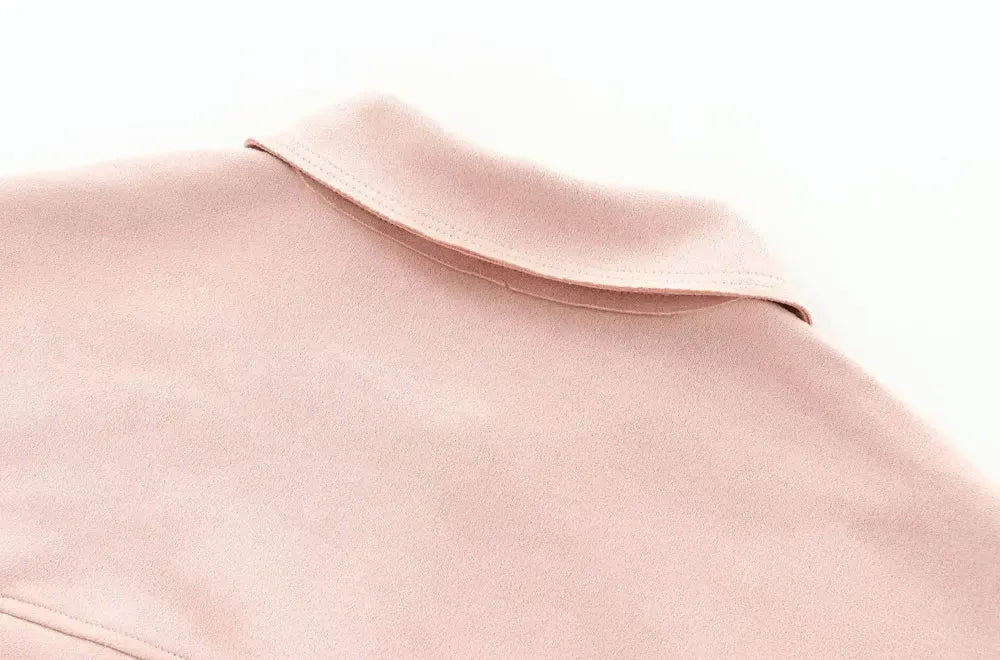 T-line Faux Suede Jacket for Women,  Pockets, Loose Coat, Long Sleeve,  Button, Female  Tops, (2 weeks delivery)