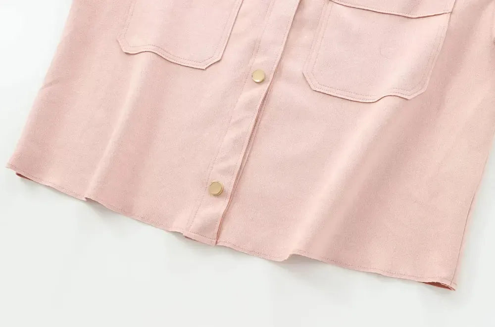 T-line Faux Suede Jacket for Women,  Pockets, Loose Coat, Long Sleeve,  Button, Female  Tops, (2 weeks delivery)