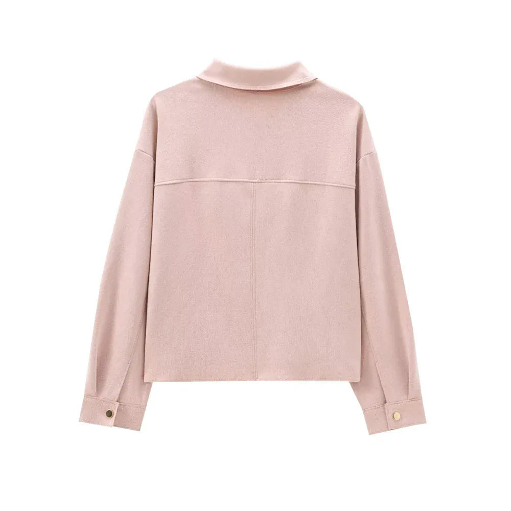 T-line Faux Suede Jacket for Women,  Pockets, Loose Coat, Long Sleeve,  Button, Female  Tops, (2 weeks delivery)