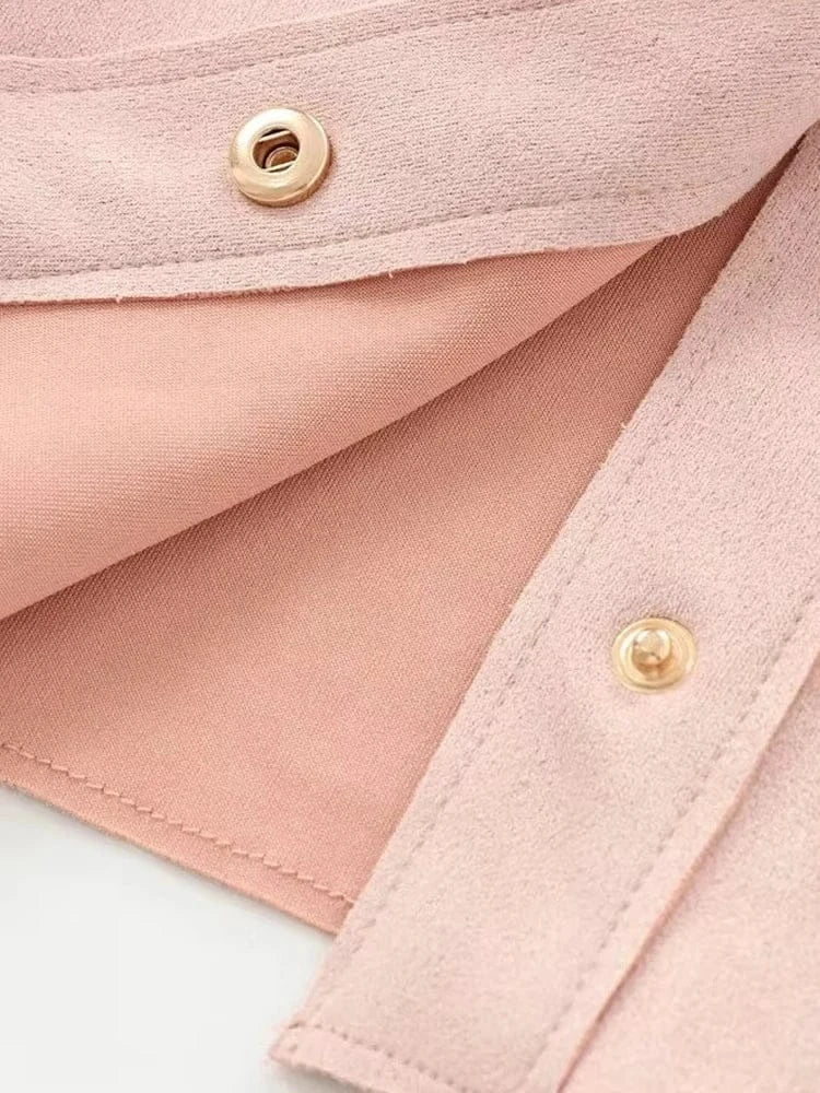 T-line Faux Suede Jacket for Women,  Pockets, Loose Coat, Long Sleeve,  Button, Female  Tops, (2 weeks delivery)