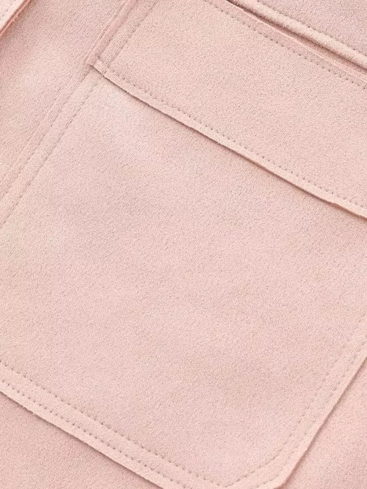 T-line Faux Suede Jacket for Women,  Pockets, Loose Coat, Long Sleeve,  Button, Female  Tops, (2 weeks delivery)