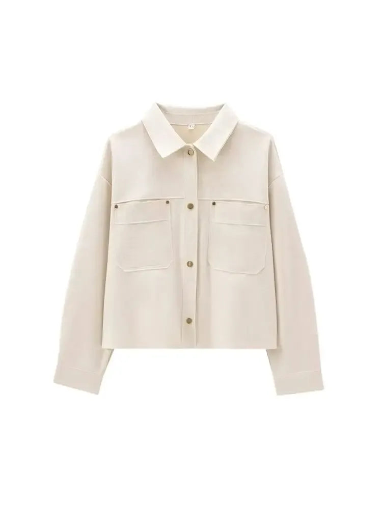 T-line Faux Suede Jacket for Women,  Pockets, Loose Coat, Long Sleeve,  Button, Female  Tops, (2 weeks delivery)