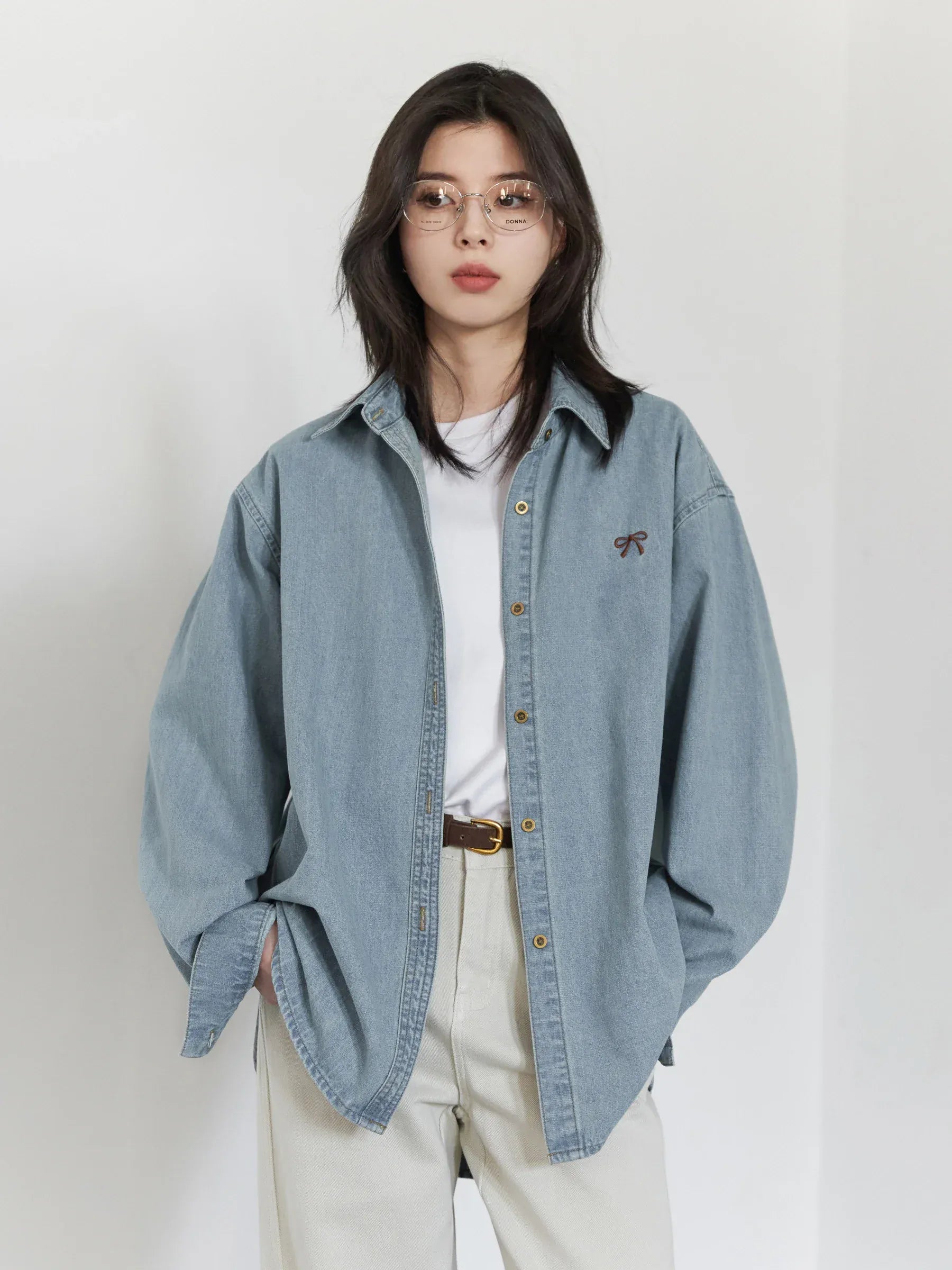T-line Female Blouses, Loose Single, Breasted,  Denim Shirt,  Blue Shirt for Women, Spring / Autumn  (2 weeks delivery)