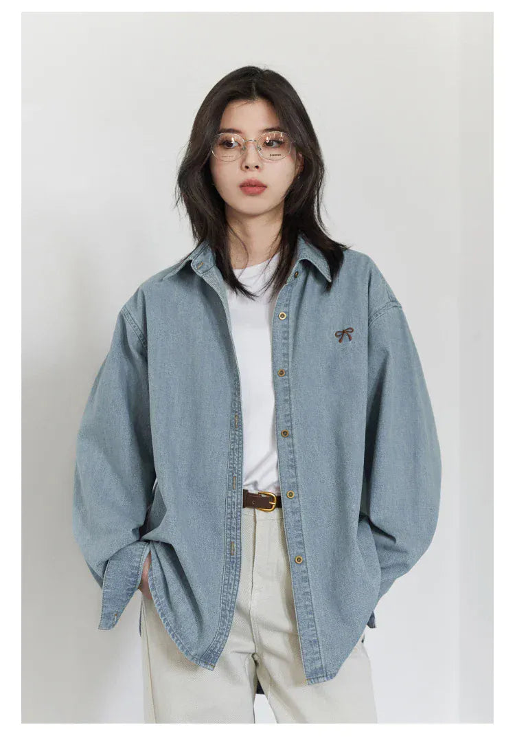 T-line Female Blouses, Loose Single, Breasted,  Denim Shirt,  Blue Shirt for Women, Spring / Autumn  (2 weeks delivery)