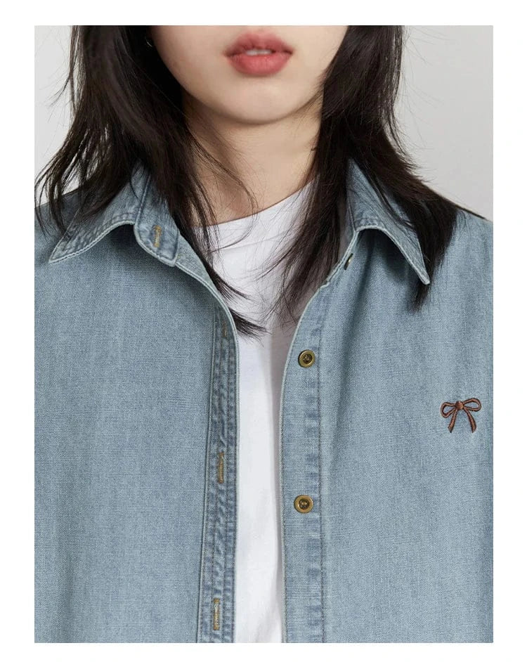 T-line Female Blouses, Loose Single, Breasted,  Denim Shirt,  Blue Shirt for Women, Spring / Autumn  (2 weeks delivery)