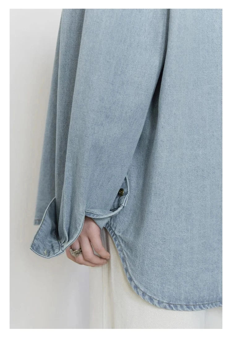 T-line Female Blouses, Loose Single, Breasted,  Denim Shirt,  Blue Shirt for Women, Spring / Autumn  (2 weeks delivery)