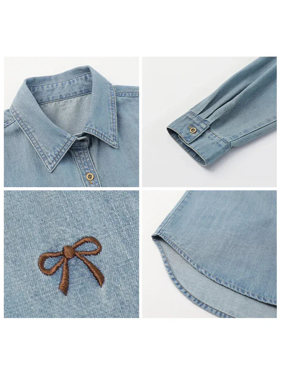 T-line Female Blouses, Loose Single, Breasted,  Denim Shirt,  Blue Shirt for Women, Spring / Autumn  (2 weeks delivery)