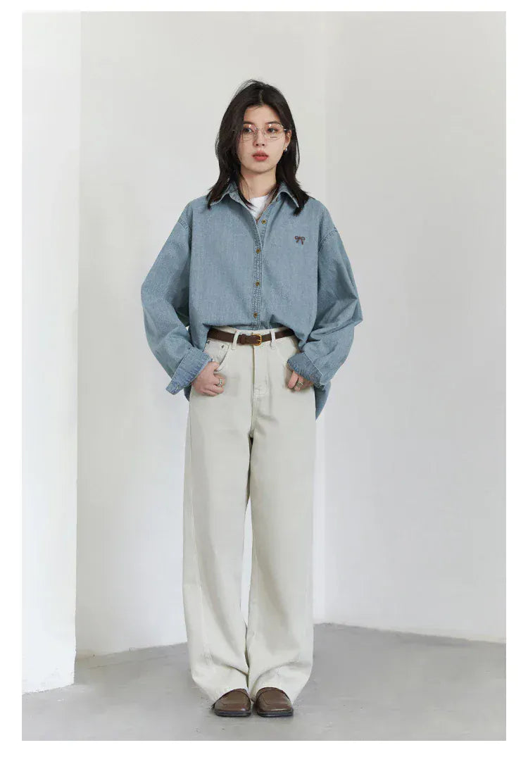 T-line Female Blouses, Loose Single, Breasted,  Denim Shirt,  Blue Shirt for Women, Spring / Autumn  (2 weeks delivery)