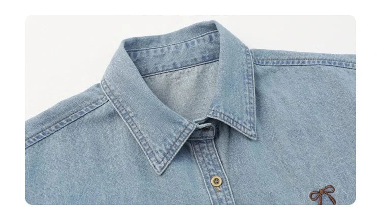 T-line Female Blouses, Loose Single, Breasted,  Denim Shirt,  Blue Shirt for Women, Spring / Autumn  (2 weeks delivery)