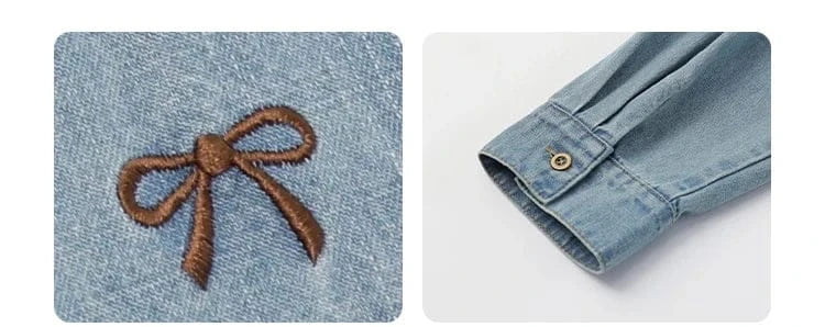 T-line Female Blouses, Loose Single, Breasted,  Denim Shirt,  Blue Shirt for Women, Spring / Autumn  (2 weeks delivery)