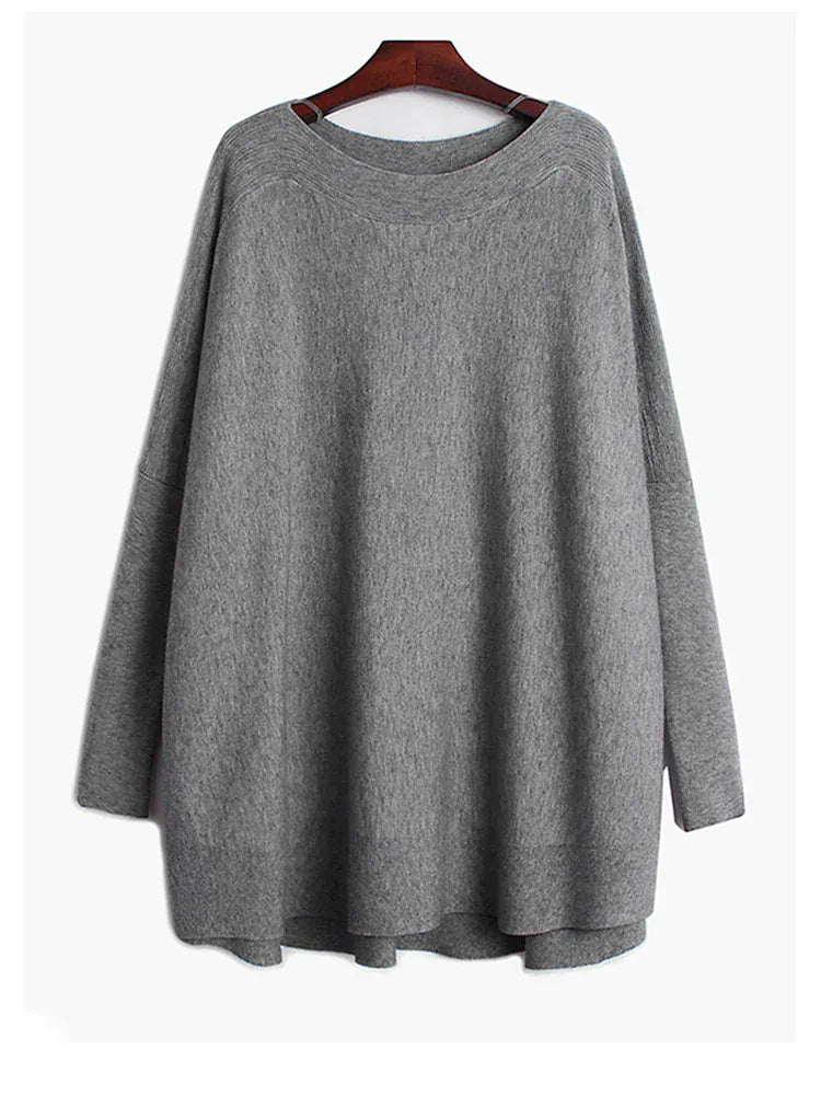 T-line Gray b / One Size Big Size Knitting Sweater, Loose Fit, Long Sleeve, Women Pullovers, Spring / Autumn  (2 weeks delivery)