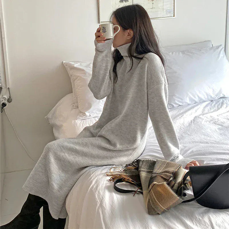 T-line Gray / One Size Autumn / Winter Sweater, Dress, Women  Long Sleeve, Thicken Loose Knitted, Long Dresses (2 weeks delivery)