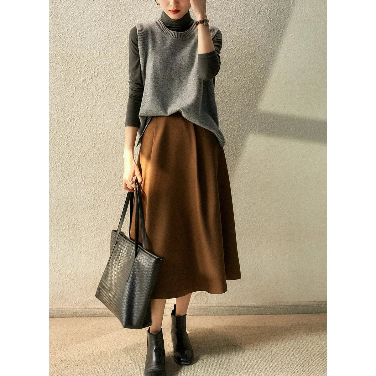 T-line Gray / One Size Autumn Winter Women Vest, Knitted, Sweater Sleeveless, Jumper Loose ,O-Neck (2 weeks delivery)