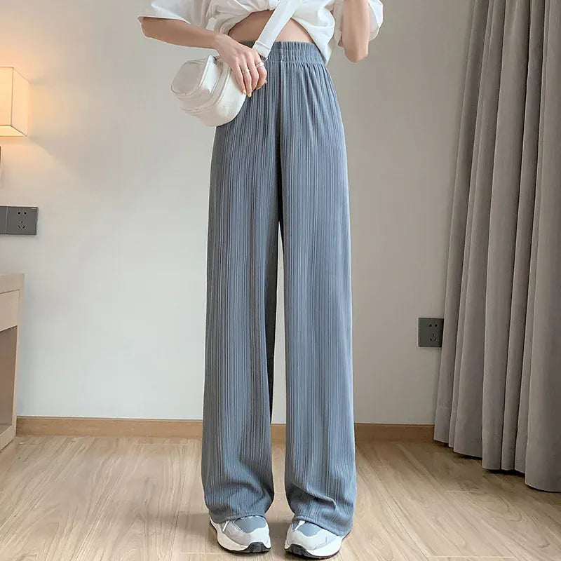 T-line Gray / S(37.5-47.5kg) Spring Summer  Wide Leg Pants,  Women,  Thin Chiffon, High Waist,  Loose Straight, Trousers (2 weeks delivery)