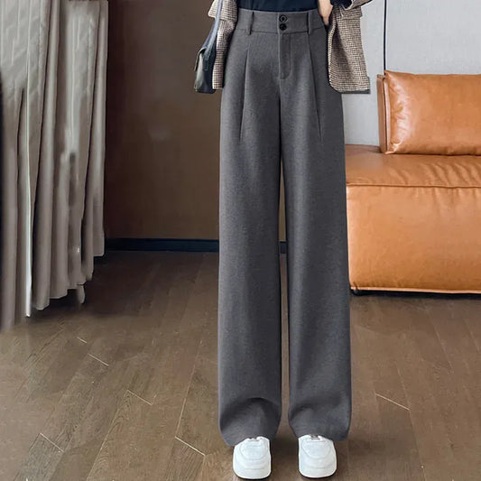 T-line Gray / S Autumn / Winter Comfortable, Woolen Pants, Female , Straight Leg Trousers, Thicken High Waisted Pants (2 weeks delivery)