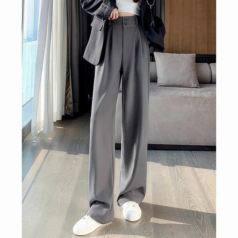 T-line Gray / S Summer High Waisted, Thin. Pants. Women. Comfortable. Straight Leg. Suit Trousers. (2 weeks delivery)