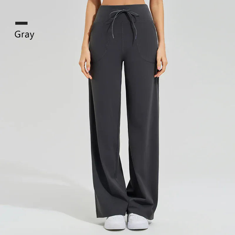 T-line Gray / S Women's High Waist Yoga Pants, Gym, Loose Running, Yoga Pants , Pockets Pants,  Ties (2 weeks delivery)