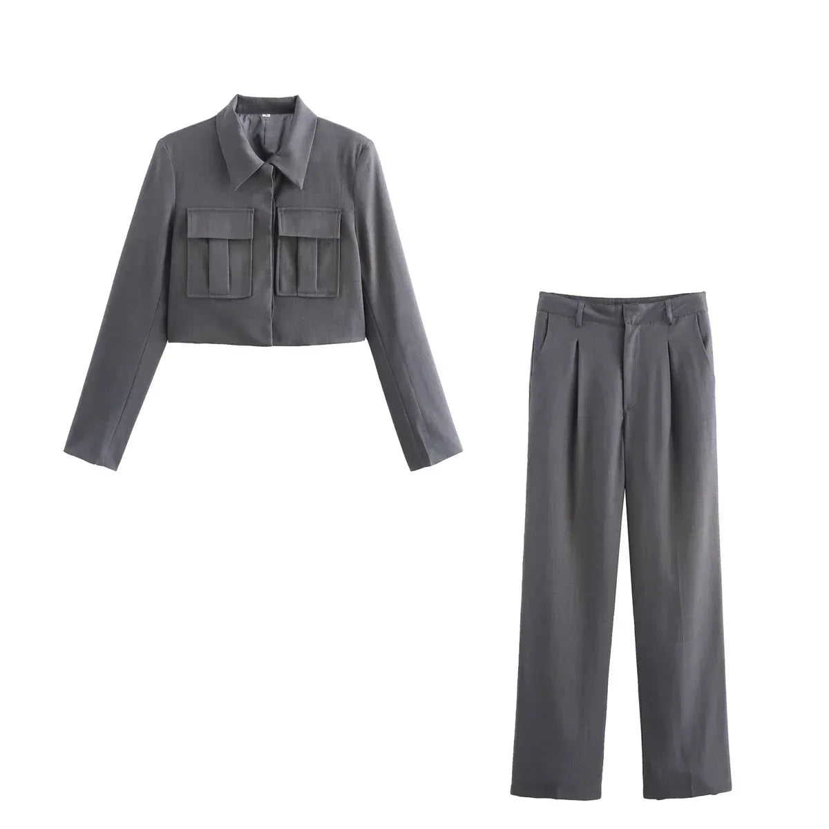 T-line Gray Set / S Casual Short Blazer, Suit , Women, Pockets,  Jacket with Pants,   Blazer Suit (we recommend a larger size)(2 weeks delivery)