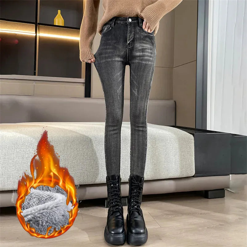 T-line Gray-Warm / 25 Women Stretchy Skinny Jeans, High Waist,  Pencil Long Pants, Leggings, Straight Leg,  Trousers (2 weeks delivery)