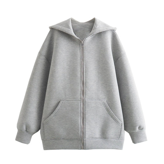 T-line Gray / XS Spring / Autumn  Oversize Hooded Zipper,  Cotton Jacket,  Coat  (2 weeks delivery)