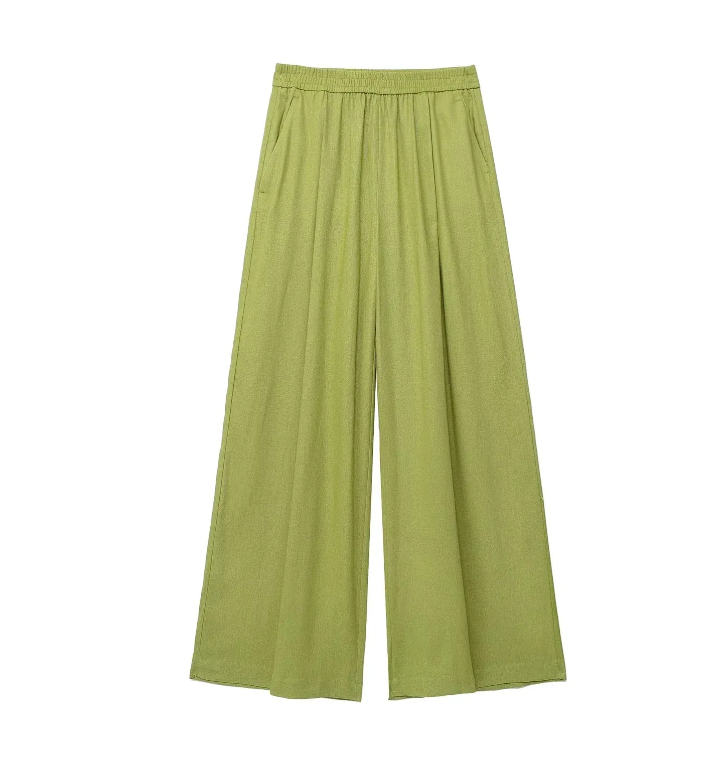 T-line Green Pant / XS Women  Blouse Pant Sets,  Loose Long Sleeve, Shirts,  Wide Leg Trousers Suit (2 weeks delivery)