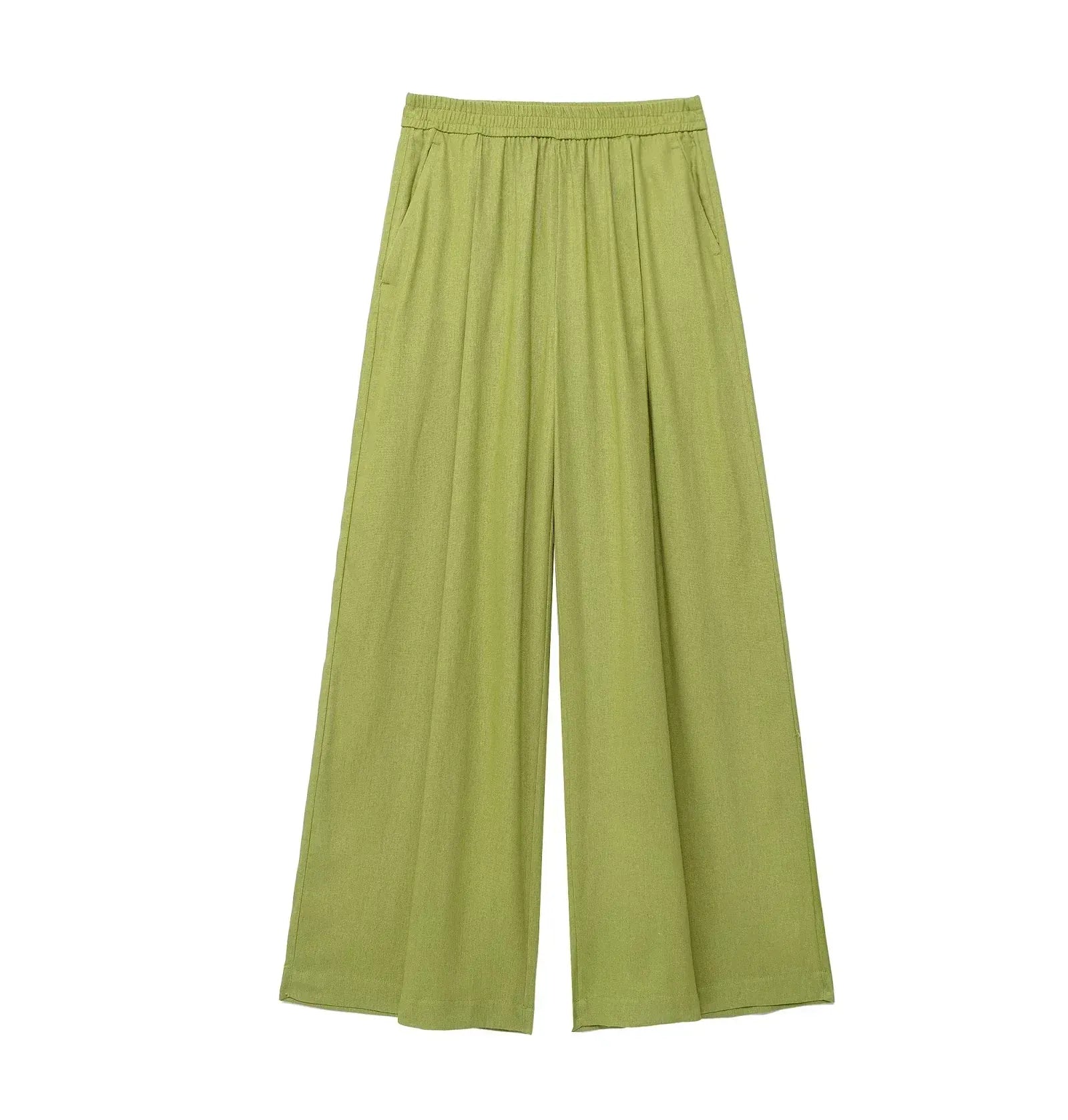 T-line Green Pant / XS Women  Blouse Pant Sets,  Loose Long Sleeve, Shirts,  Wide Leg Trousers Suit (2 weeks delivery)