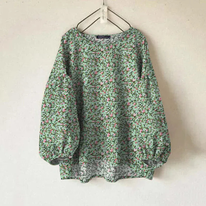 T-line green / XXXL Floral Printed Long Sleeve Tops Women,   Blouse, shirt (2 weeks delivery)