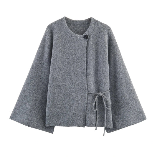 T-line grey / L 2025 Winter New Product Lazy Style Retro Kimono Style Knitted Open Sleeve Coat cardigan Coat for Women