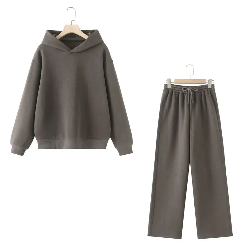 T-line Grey Suit / S Sweatshirt Pant Suit , Long Sleeve Hooded Fleece , Straight pants (5 - 10  work days free delivery)