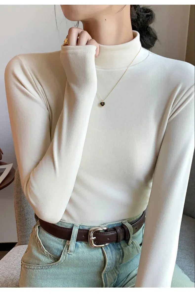 T-line Half-High Neck, Double-Sided Fleece,  Base Shirt for Women, Autumn / Winter, Long-Sleeve Top, Warm, pullover, sweater  (2 weeks delivery)