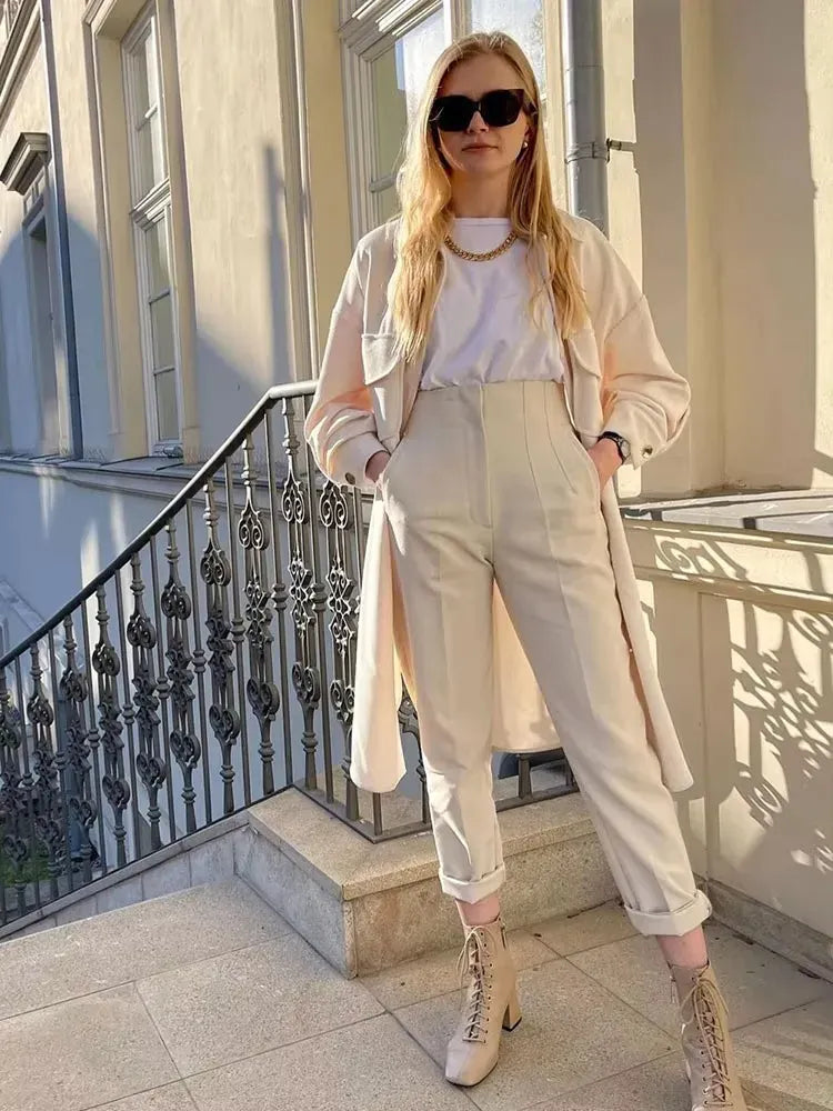 T-line HH Women Elegant Solid Pencil Pants High Waist Pant For Women Casual Streetwear Woman Trousers Office Wear Chic Pant