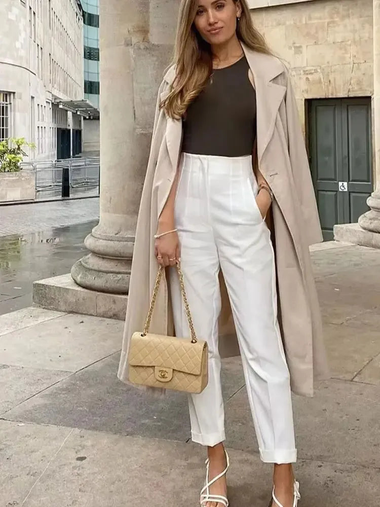 T-line HH Women Elegant Solid Pencil Pants High Waist Pant For Women Casual Streetwear Woman Trousers Office Wear Chic Pant