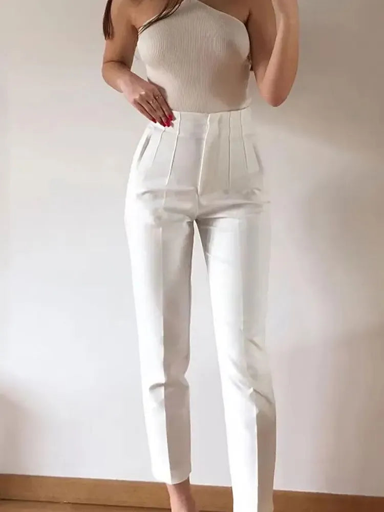 T-line HH Women Elegant Solid Pencil Pants High Waist Pant For Women Casual Streetwear Woman Trousers Office Wear Chic Pant