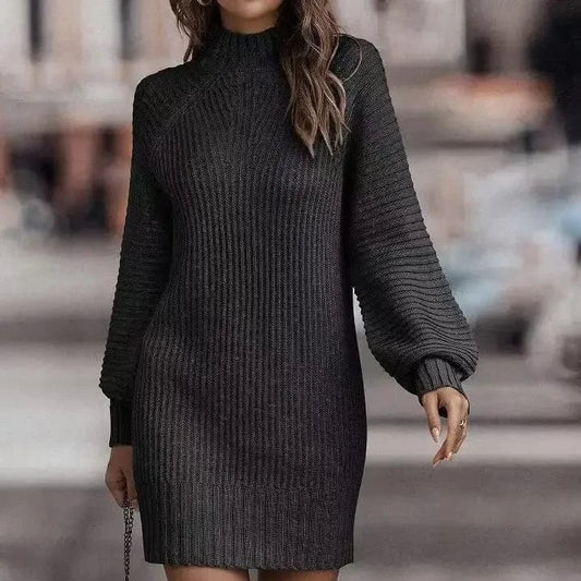 T-line High Neck, Long Sleeve, Women's Knitted Dress, Sweater Autumn / Winter  Female (2 weeks delivery)