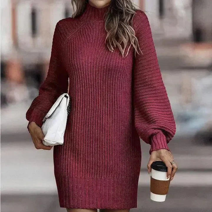 T-line High Neck, Long Sleeve, Women's Knitted Dress, Sweater Autumn / Winter  Female (2 weeks delivery)
