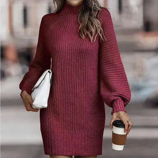 T-line High Neck, Long Sleeve, Women's Knitted Dress, Sweater Autumn / Winter  Female (2 weeks delivery)