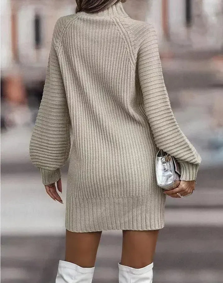 T-line High Neck, Long Sleeve, Women's Knitted Dress, Sweater Autumn / Winter  Female (2 weeks delivery)