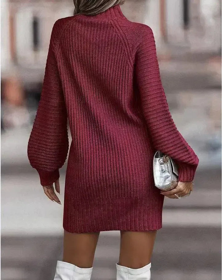 T-line High Neck, Long Sleeve, Women's Knitted Dress, Sweater Autumn / Winter  Female (2 weeks delivery)